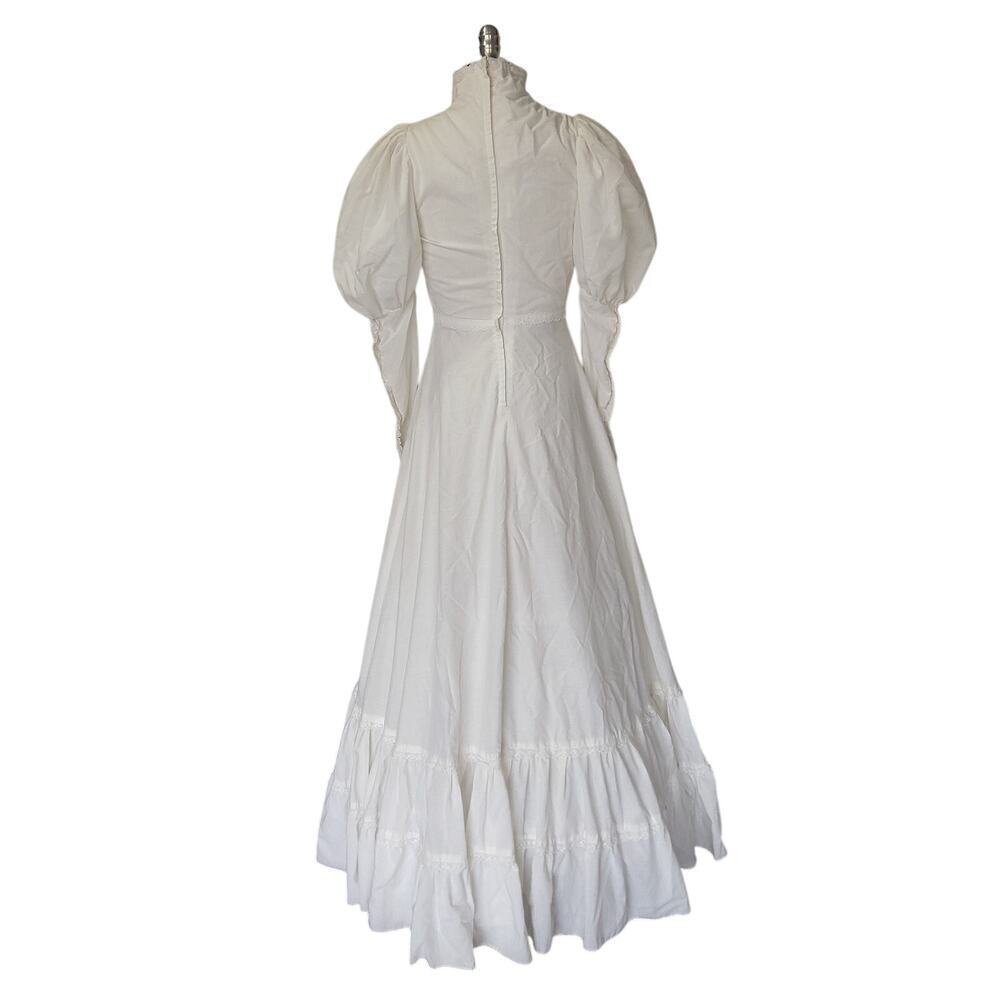 Gunne Sax Wedding Dress Size 11 M Corset White Puff Sleeves Vintage 70s - Picture 10 of 12